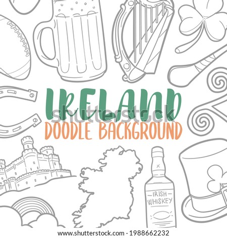 Ireland Doodle Banner Icon. Country Vector Illustration Hand Drawn Art. Line Symbols Sketch Background.