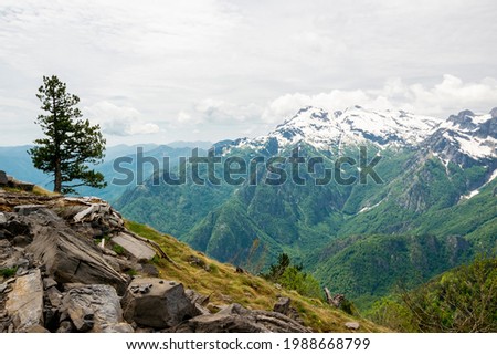 Albanian mountain Alps. Mountain landscape, picturesque mountain view in the summer morning, large panorama
