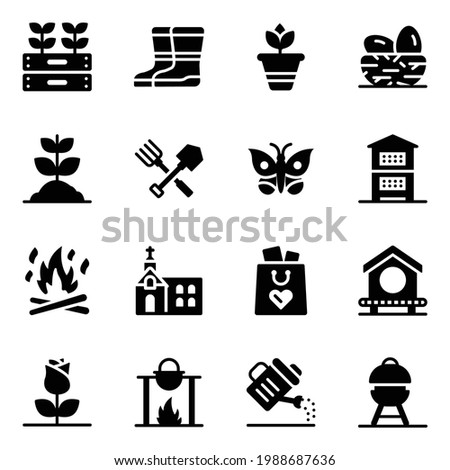 Set of Spring Glyph Icons 