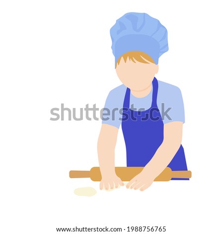 Chef baker vector stock illustration. Roll out the dough, a recipe for cooking. Baking, rolling pin, flour. Isolated on a white background.