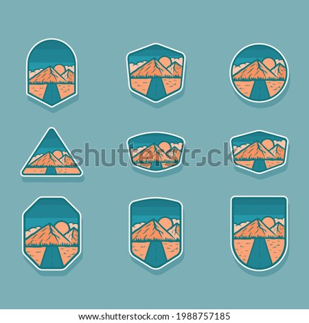 bundle of mountain badges illustration suitable for sticker, tshirt design