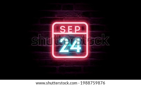 September 24 Calendar with neon effects. Day, month Calendar background in September