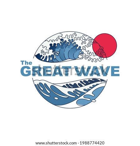 Great Wave vintage line logo template. Vector icon is inspired by Japanese style illustration perfect for your oriental labels, ocean travel headlines, asian posters.