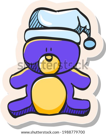 Hand drawn Teddy bear icon in sticker style vector illustration