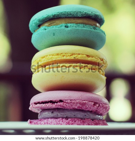 Colorful macaroons. Photo toned style Instagram filters