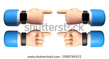 The hand points the finger. 3d illustration, a hand with a forefinger shows the direction, set. 