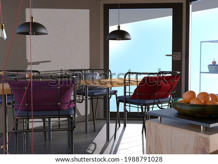 3D rendering of a cafeteria interior