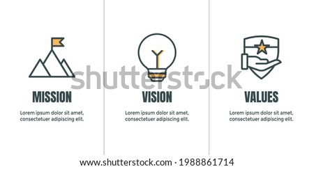 Mission Vision and Values Icon Set with mission statement, vision icon, etc. Royalty-Free Stock Photo #1988861714
