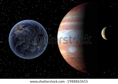 Jupiter and earth. The elements of this image furnished by NASA.

