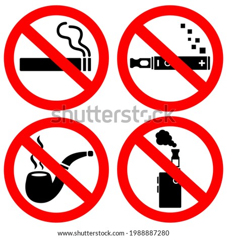 No smoking vector warning signs set isolated on white background