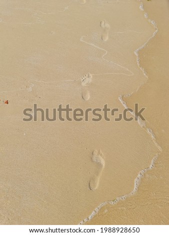 footprints of a man on the wet sand near the sea on the beach