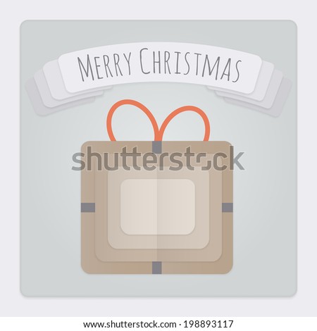 Square Christmas card with a 3d layered folded paper present, and a banner with a Merry Christmas Message. This Vector is EPS10. It uses transparencies, clipping masks, gradient mesh and blends. 