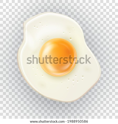 Realistic fried egg vector illustration isolated on transparent background. Detailed 3d chicken egg top view for breakfast, lunch, dinner. Vector illustration EPS10