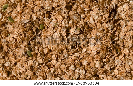 Close-up of muesli with pumpkin seeds and flax seeds