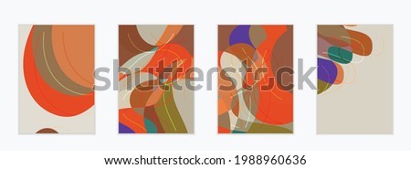 Abstract vector invitation template, art terrazzo pattern with wavy geometric abstract shapes and lines in earthy natural organic color.Minimal modern design for siasonal sale.