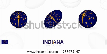 Sports icons for football, rugby and basketball with the flag of Indiana. Vector icon set on a sports background.
