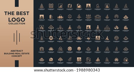 Set of abstract real estate logo template. Mega collection luxury building, architecture, house, apartment, hotel, logo element.
