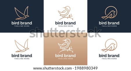 Set of Bird logo template with line art style. Creative abstract bird logo collection.