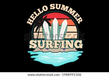 hello summer surfing silhouette design