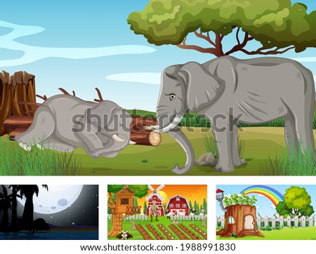 Four different nature horizontal scene  illustration