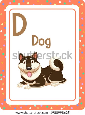 Alphabet flashcard with letter D for Dog illustration