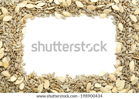 A frame made of organic seeds. White background isolation.