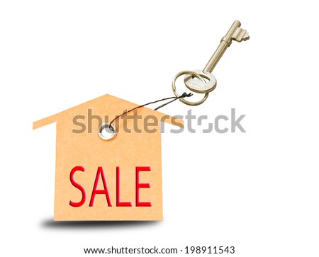 House Key with Sale tag isolated on white background