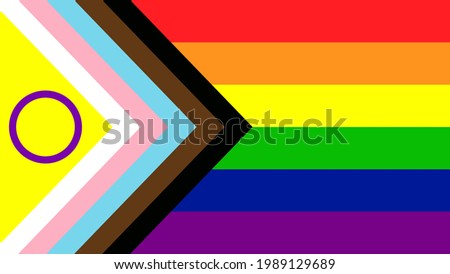 New LGBTQ Pride Flag Vector. New Updated Intersex Inclusive Progress Pride Flag. Banner Flag for LGBT, LGBTQ or LGBTQIA+ Pride. Royalty-Free Stock Photo #1989129689