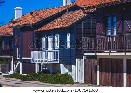 old wooden fishermen stilt houses on the atlantic coast in Portugal