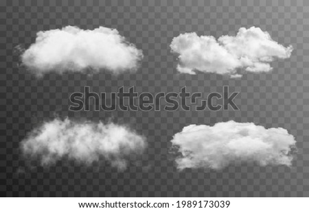 Set of vector clouds or smoke on an isolated transparent background. Cloud, smoke, fog, png. Royalty-Free Stock Photo #1989173039