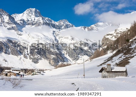Snowy landscape in Pian della Mussa Mountain in Piedmont, Italy