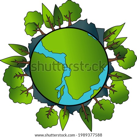 Planet earth design full of trees with flat design concept for greenery and conservation theme