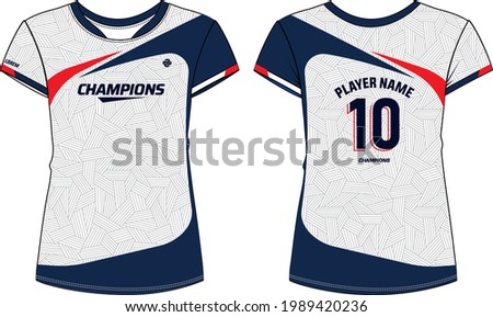 Women Sports Jersey round neck t-shirt design concept Illustration suitable for girls and Ladies for Volleyball jersey, Football, badminton, Soccer, netball and tennis, Sport uniform kit for sports