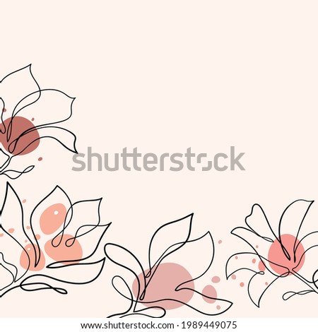 Hand drawn magnolia flower. Continuous line art. Magnolia flower sketch with black and white line art. Vector art illustration. Background.