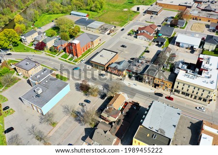 An aerial of downtown New Hamburg, Ontario, Canada