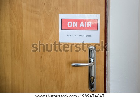 On air, do not disturb. Door sign for office, home office, videocalls radio privacy from family members or colleagues.