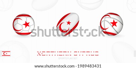 Sports icons for football, rugby and basketball with the flag of Northern Cyprus. Vector icon set on a sports background.