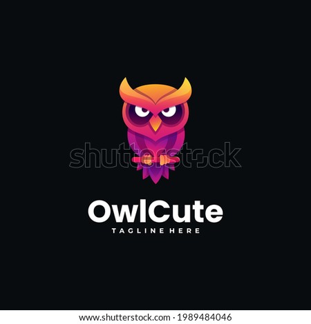 Vector Logo Illustration Owl Cute Gradient Colorful Style.