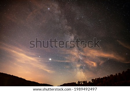 Milky Way  with Jupiter, Saturn and Vega in the night sky.