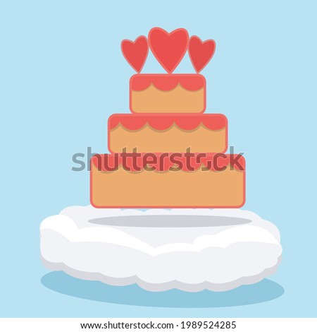 Vector Illustration Of Cake On Cloud and Blue Color Background.