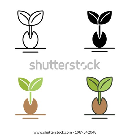 Seedling, germination, growing tree, plant growing for farming, gardening, agriculture, ecological and environmental concept. Growing seed icon. Vector illustration. Design on white background. EPS 10 Royalty-Free Stock Photo #1989542048