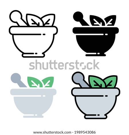 Herbal bowl with leaf plants for traditional medicine or alternative medical. Mortar pestle for herbal medicine concept. Herbal drug pharmacy icon. Vector illustration Design on white background EPS10 Royalty-Free Stock Photo #1989543086