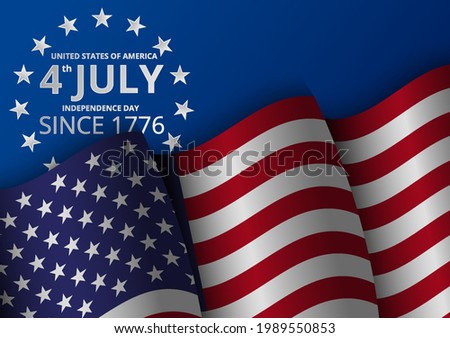 Independence day. Fourth of July. USA waving flag on blue background. Memorial day. Vector illustration.