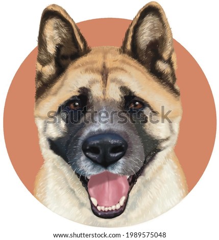 Illustration of portrait of a german shepherd dog with red circle and white background 