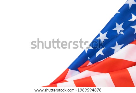 American flag on white with copy space.