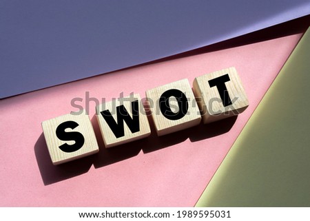 Abbreviation SWOT on wooden cubes. Business analysis concept.