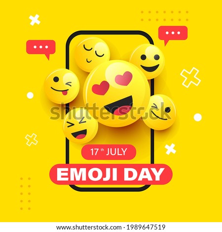 Emoji day illustration. Emoji and phone. Vector graphics Royalty-Free Stock Photo #1989647519