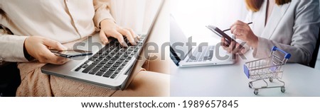 Woman using a laptop with World and big data network connection, World Wide Web, social network