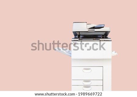 Copier printer, Close up the photocopier or photocopy machine for scanning document printing sheet or copy paper and xerox. Royalty-Free Stock Photo #1989669722