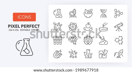 Sciences. Thin line icon set. Outline symbol collection. Editable vector stroke. 256x256 Pixel Perfect scalable to 128px, 64px... Royalty-Free Stock Photo #1989677918